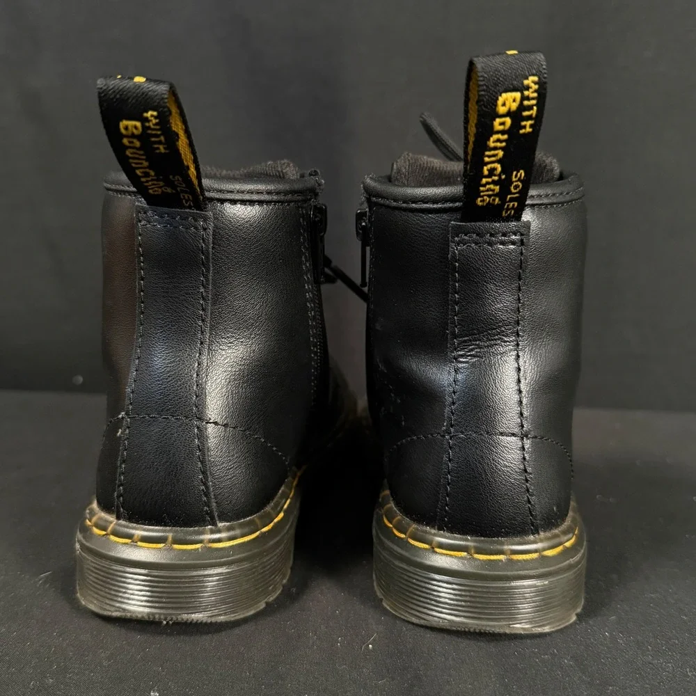 Dr. Martens Zavala T 1460 Black Leather Toddler Combat Boots Side Zip Size 10